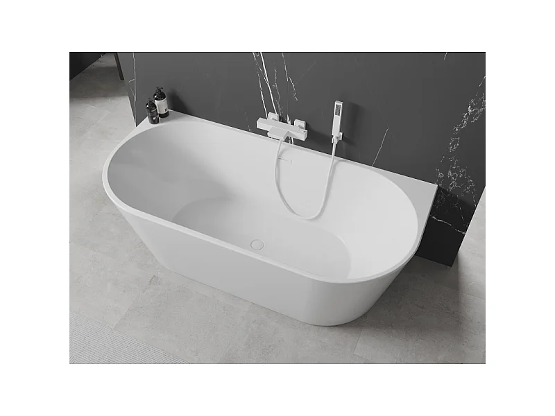 Mexen Oval vrijstaand bad tegen de muur 140 x 75 cm, wit, witte overloop - 52671407500-20