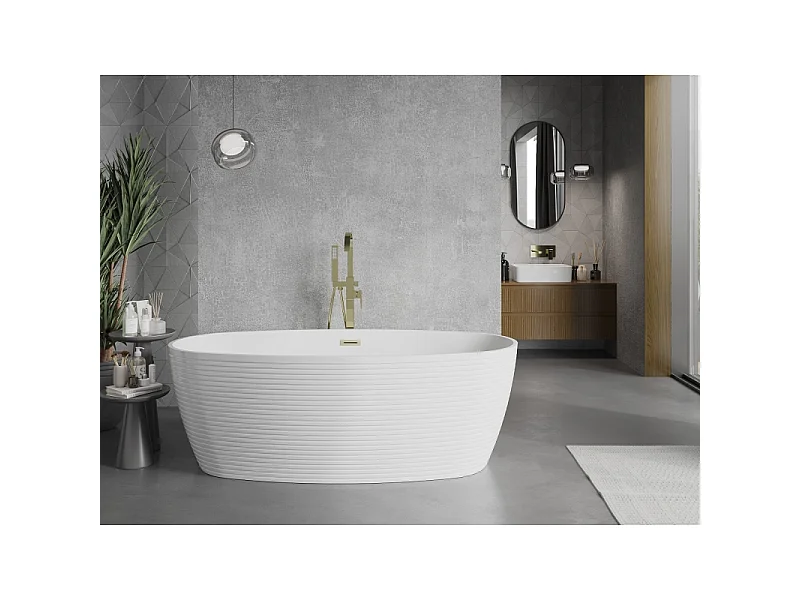 Mexen Lira vrijstaande badkuip patroon 170 x 80 cm, wit, overloop goud geborsteld - 52831708000-55