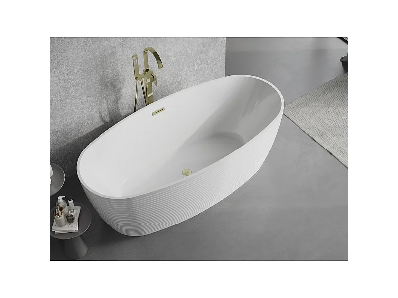 Mexen Lira vrijstaande badkuip patroon 170 x 80 cm, wit, overloop goud geborsteld - 52831708000-55