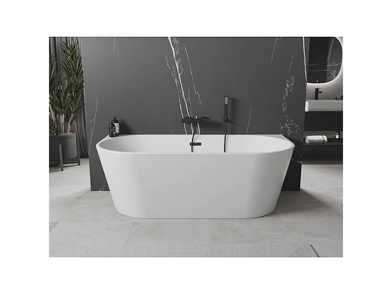 Mexen Oval freestanding wall-mounted bathtub 180 x 80 cm, white, black overflow - 52671808000-70