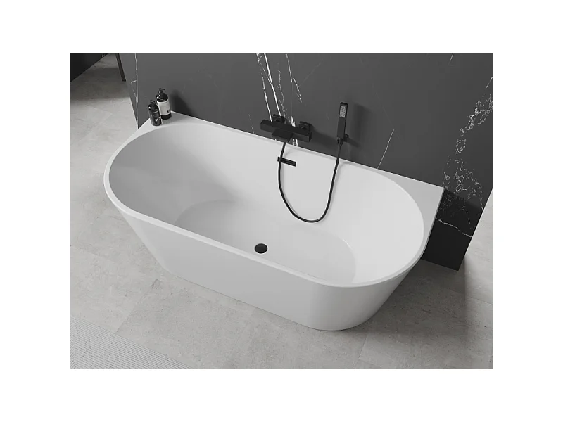 Mexen Oval freestanding wall-mounted bathtub 180 x 80 cm, white, black overflow - 52671808000-70