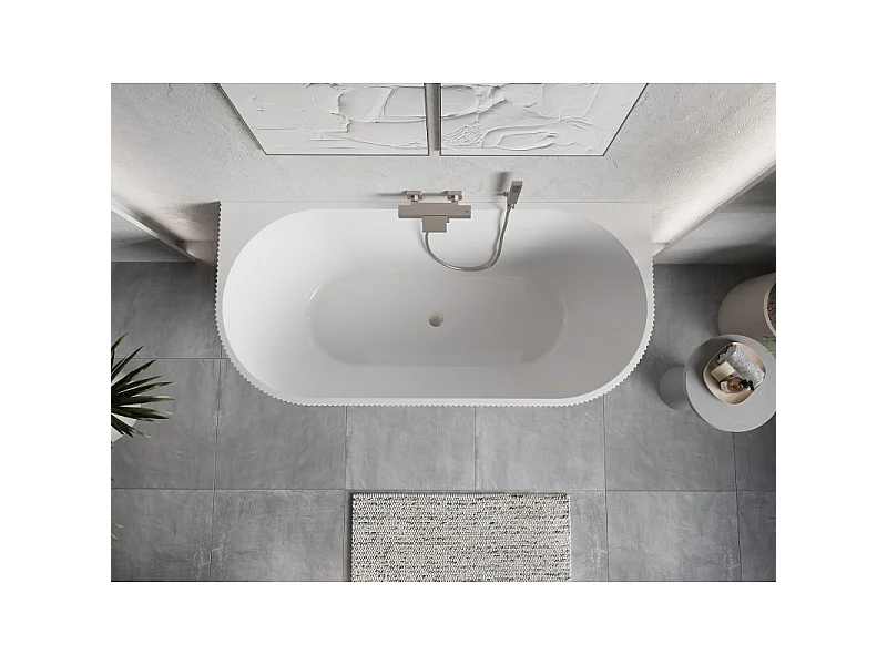 Mexen Oris freestanding wall-adjacent fluted bathtub 170 x 80 cm, white/black, brushed nickel overflow - 52871708075-97