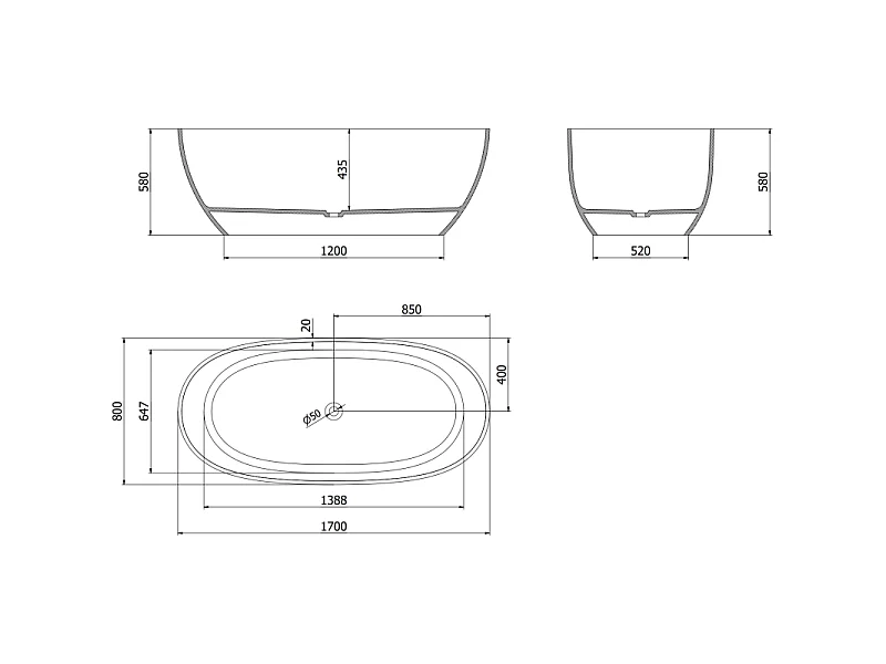 Mexen Pure Clear baignoire autoportante transparente 170 x 80 cm, bonde chromée - 58071708008