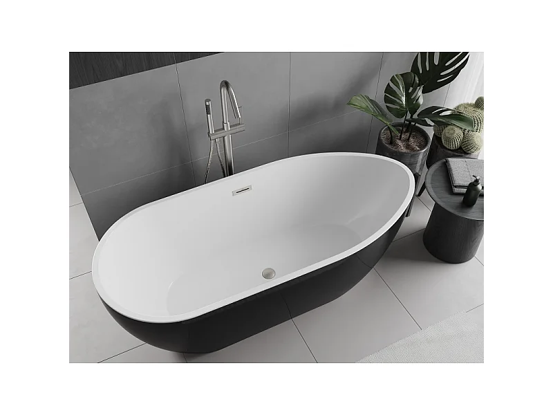 Mexen Eos freistehende Badewanne 170 x 75 cm, weiß/schwarz, Überlauf gebürsteter Nickel - 52471707575-97