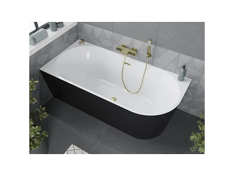 Mexen Mia freestanding corner bathtub left 180 x 80 cm, white/black, brushed gold overflow - 52691808075L-55