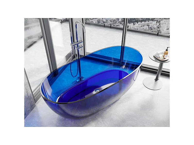 Mexen Pure saffier vrijstaande badkuip transparant 170 x 80 cm, chrom stop - 58071708016