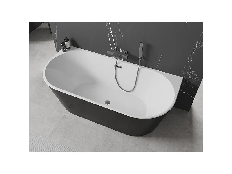 Mexen Oval wanna wolnostojąca przyścienna 180 x 80 cm, biała/czarna, przelew gun metal - 52671808075-95