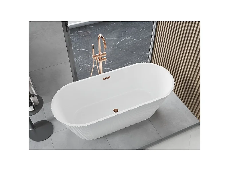 Mexen Yara vrijstaand geribbeld bad 170 x 75 cm, wit, overloop roségoud - 52861707500-60