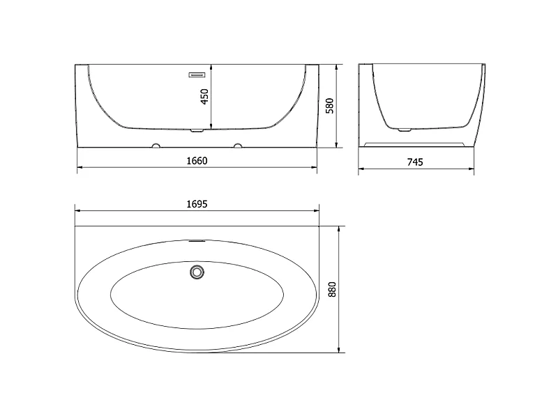 Mexen Bruna baignoire autoportante adossée 170 x 88 cm, blanc brillant, trop-plein or rose - 52731708800-60