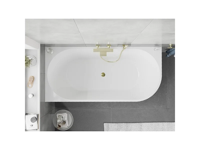Mexen Silo freestanding corner left fluted bathtub 170 x 80 cm, white/gray, gold overflow - 52891708062L-50