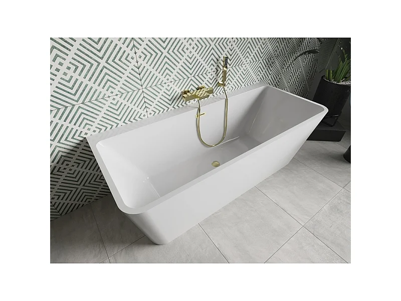 Mexen Volta freestanding wall-mounted bathtub 150 x 75 cm, white, brushed gold drain - 51131507500-55