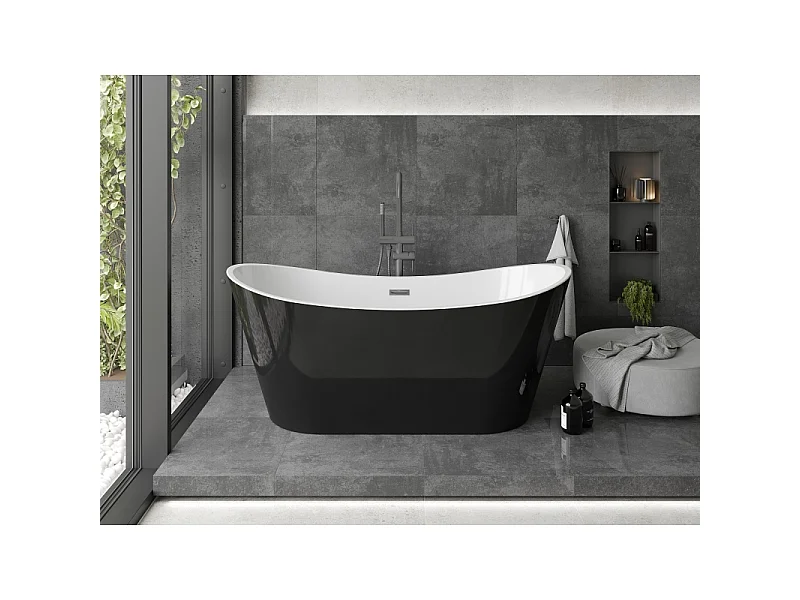 Mexen Montana freestanding bathtub 150 x 75 cm, white/black, brushed gun gray overflow - 52011507575-66
