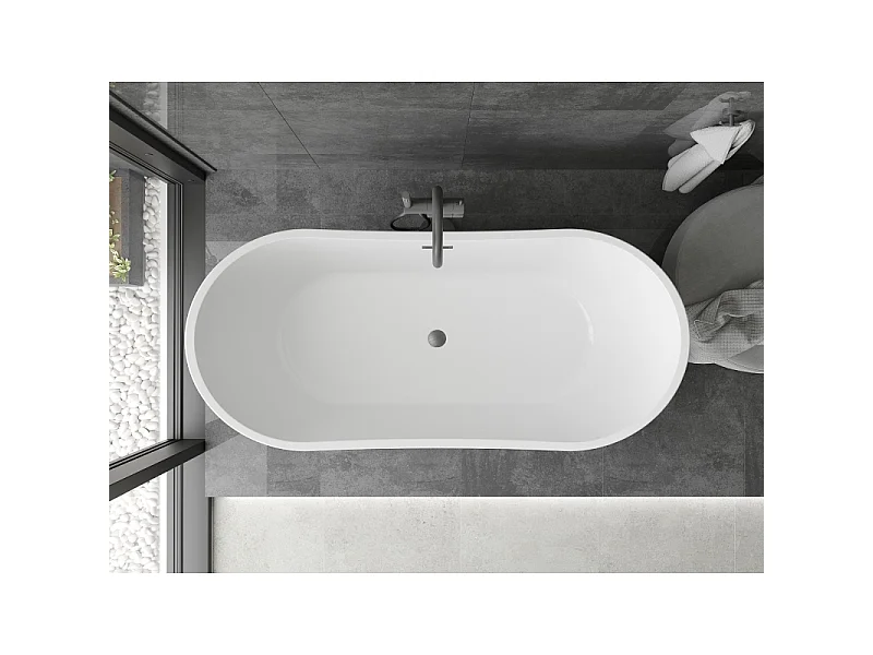 Mexen Montana freestanding bathtub 150 x 75 cm, white/black, brushed gun gray overflow - 52011507575-66