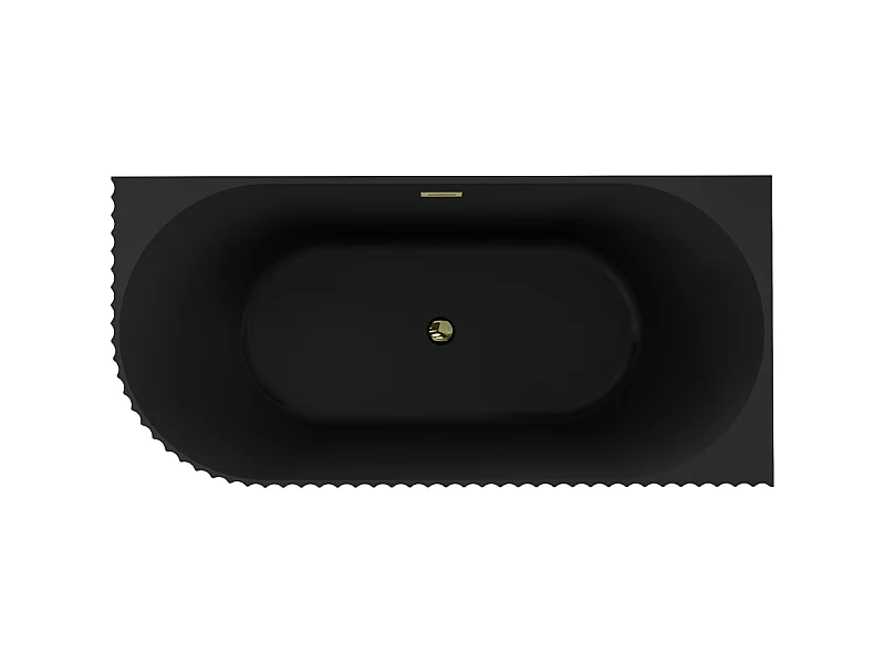 Mexen Gia baignoire îlot d'angle rainurée droite 170 x 80 cm, noir mat, trop-plein doré - 52701708071P-50
