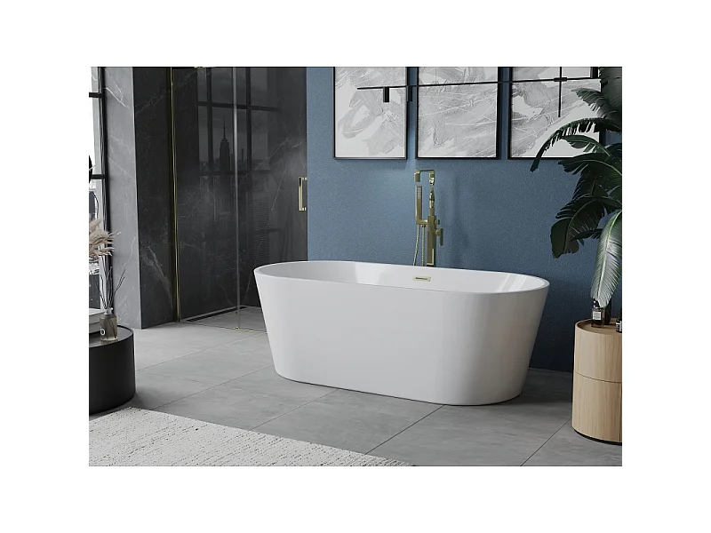 Mexen Luna freestanding bathtub 160 x 75 cm, white, brushed gold overflow - 52031607500-55