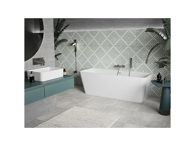 Mexen Volta freestanding wall-mounted bathtub 150 x 75 cm, white, brushed nickel overflow - 51131507500-97