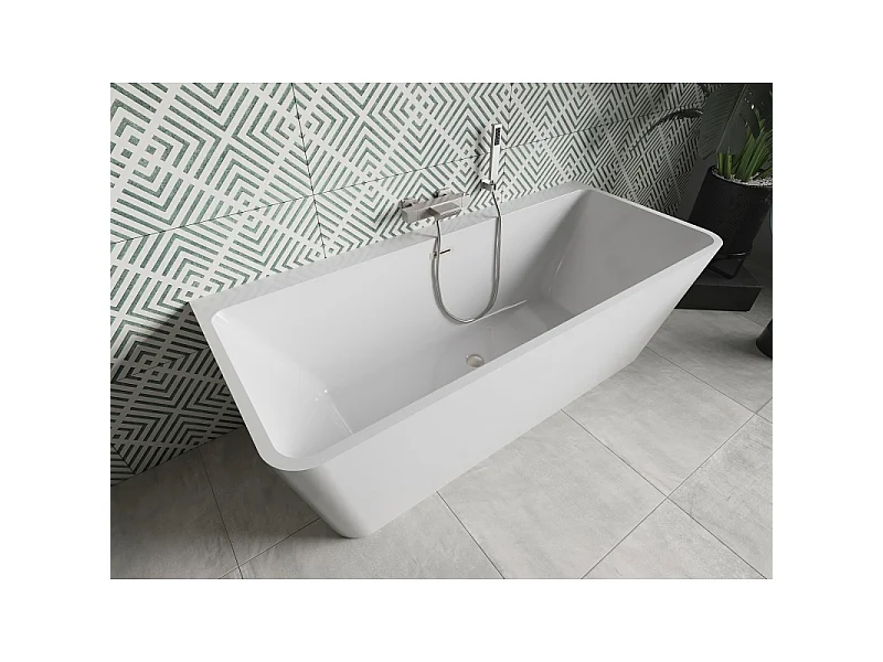 Mexen Volta freestanding wall-mounted bathtub 150 x 75 cm, white, brushed nickel overflow - 51131507500-97