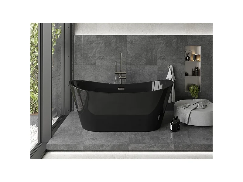 Mexen Montana baignoire autoportante 170 x 80 cm, noire, trop-plein nickel brossé - 52011708070-97