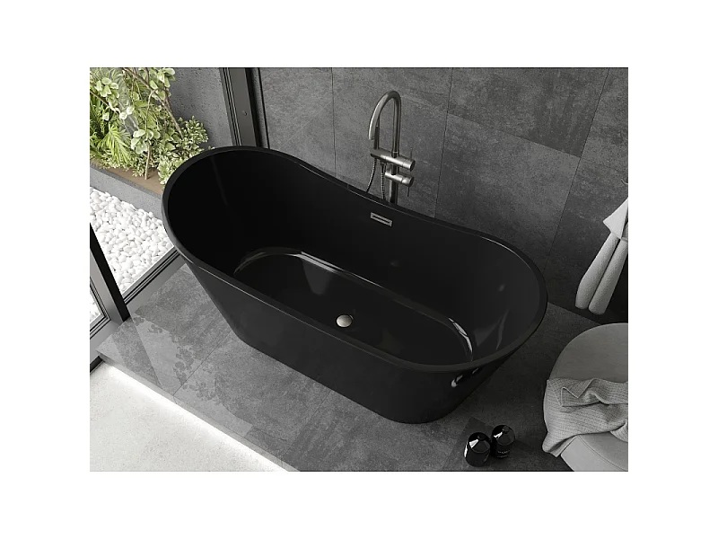 Mexen Montana baignoire autoportante 170 x 80 cm, noire, trop-plein nickel brossé - 52011708070-97