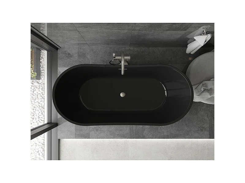 Mexen Montana baignoire autoportante 170 x 80 cm, noire, trop-plein nickel brossé - 52011708070-97