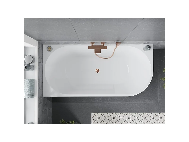 Mexen Mia freestanding left corner bathtub 160 x 75 cm, white, rose gold overflow - 52691607500L-60