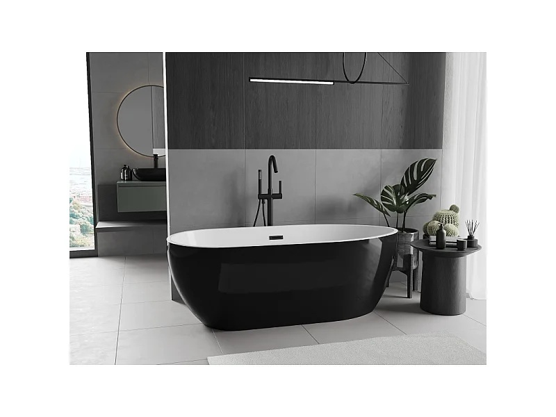 Mexen Eos fritstående badekar 170 x 75 cm, hvid/sort, sort overløb - 52471707575-70