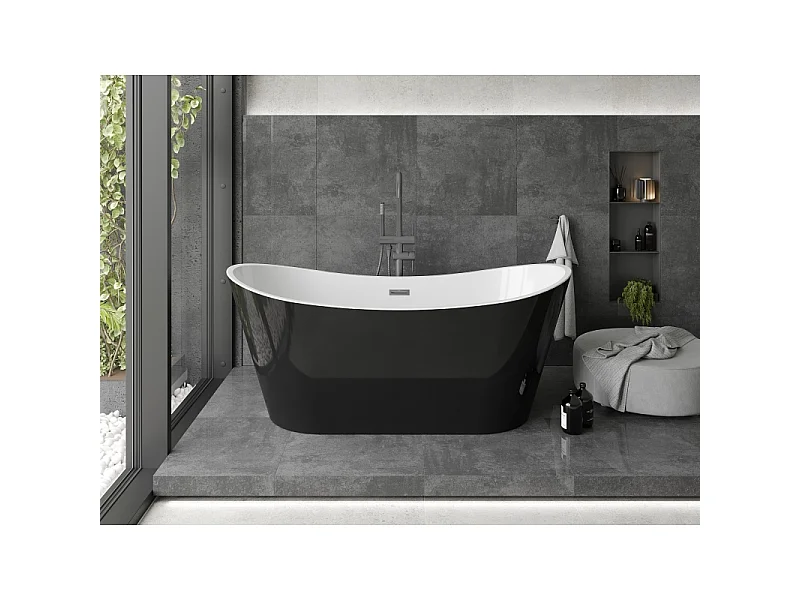 Mexen Montana baignoire autoportante 180 x 90 cm, blanche/noire, trop-plein en métal fusil - 52011809075-95