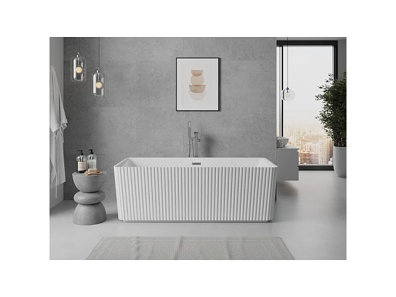 Mexen Nila vrijstaande gegroefde badkuip 170 x 75 cm, wit, overloop gun metal - 52841708000-95