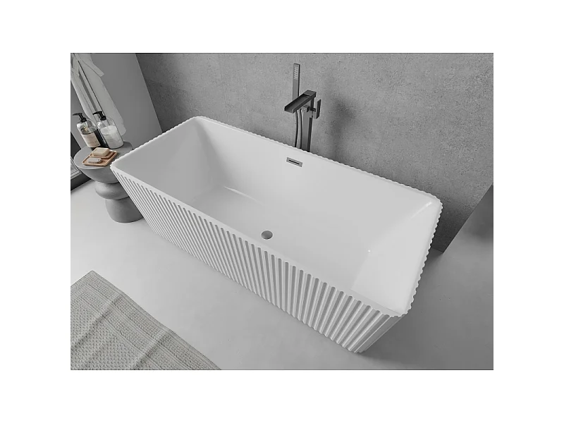Mexen Nila vrijstaande gegroefde badkuip 170 x 75 cm, wit, overloop gun metal - 52841708000-95
