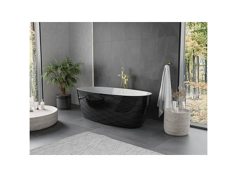 Mexen Olea vrijstaande badkuip patroon 170 x 80 cm, wit/zwart, overloop goud geborsteld - 52821708075-55