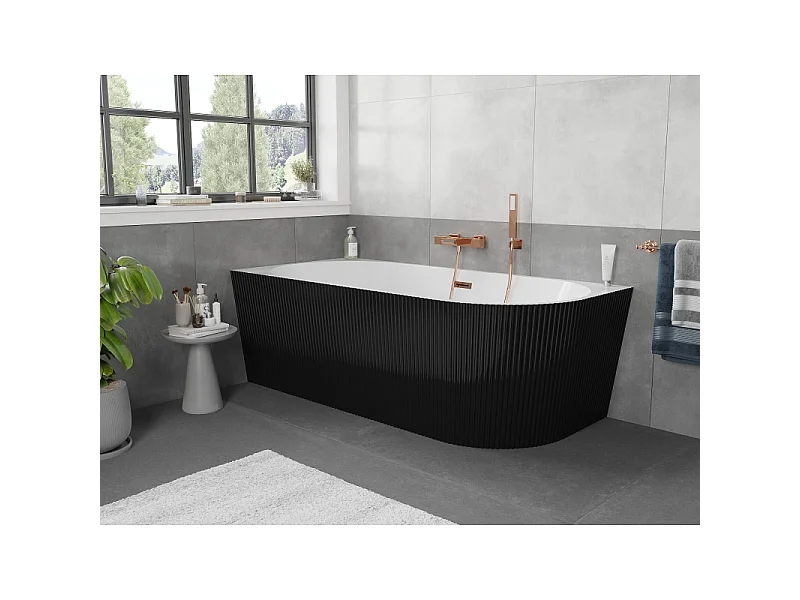 Mexen Silo freestanding corner left textured bathtub 170 x 80 cm, white/black, overflow rose gold - 52891708075L-60