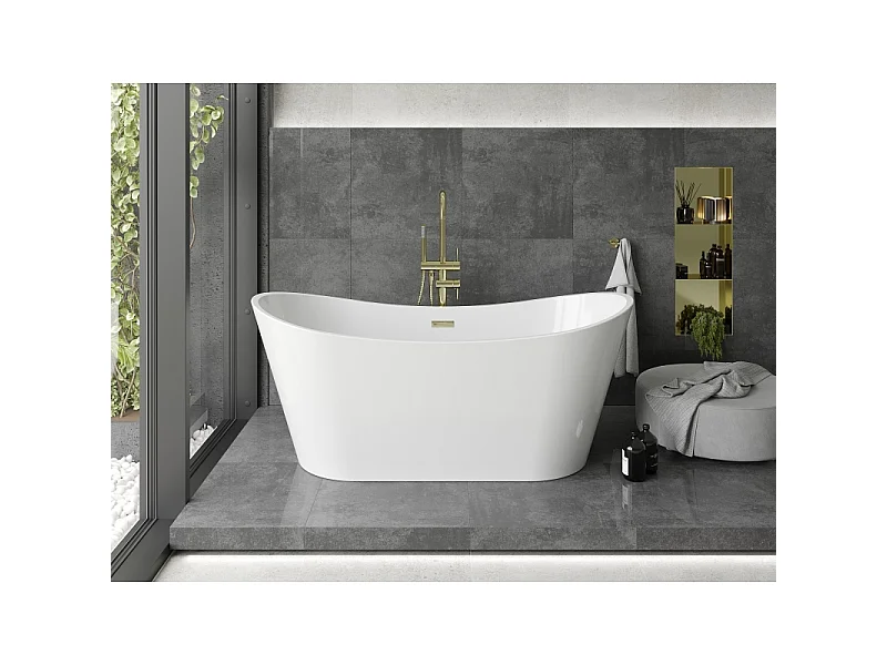 Mexen Montana freestanding bathtub 150 x 75 cm, white, golden overflow - 52011507500-50
