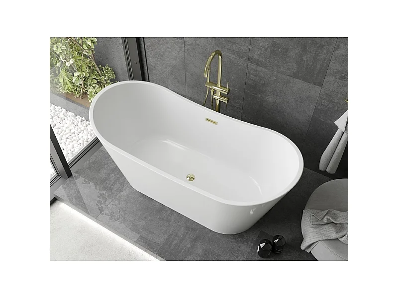 Mexen Montana freestanding bathtub 150 x 75 cm, white, golden overflow - 52011507500-50