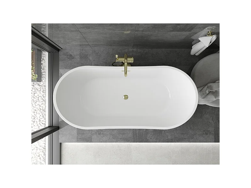 Mexen Montana freestanding bathtub 150 x 75 cm, white, golden overflow - 52011507500-50