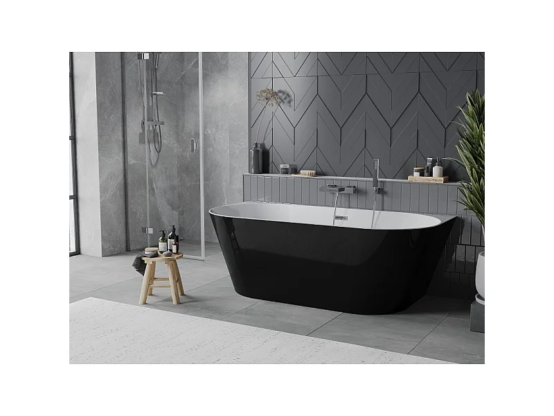 Mexen Oval Slim freestanding wall bathtub 170 x 80 cm, white/black, chrome overflow - 52661708075-01