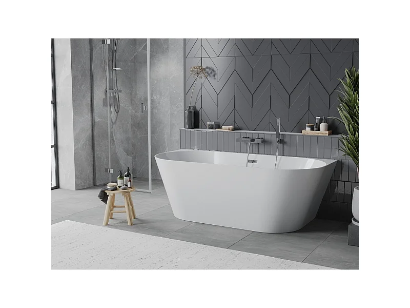 Mexen Oval Slim free-standing wall-adjacent bathtub 170 x 80 cm, white, chrome overflow - 52661708000-01