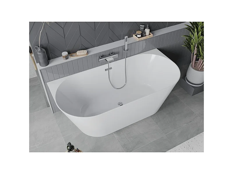 Mexen Oval Slim free-standing wall-adjacent bathtub 170 x 80 cm, white, chrome overflow - 52661708000-01