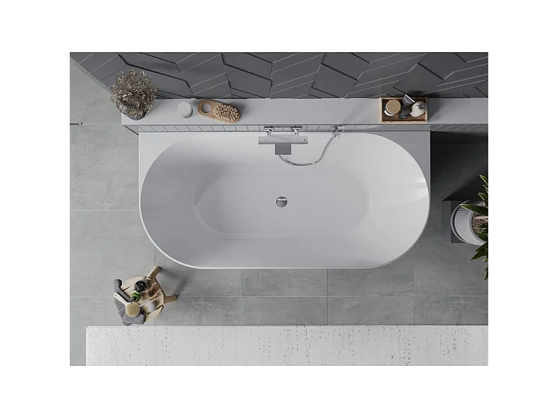 Mexen Oval Slim free-standing wall-adjacent bathtub 170 x 80 cm, white, chrome overflow - 52661708000-01