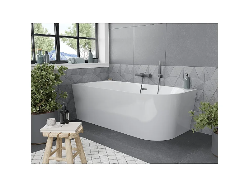 Mexen Mia freestanding corner left bathtub 170 x 80 cm, white, gun metal overflow - 52691708000L-95