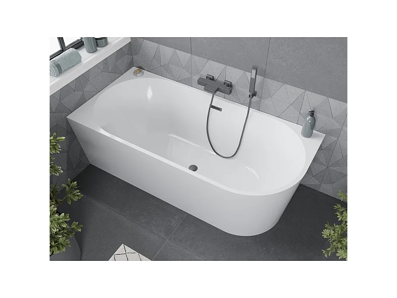 Mexen Mia freestanding corner left bathtub 170 x 80 cm, white, gun metal overflow - 52691708000L-95