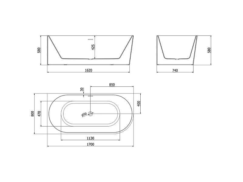 Mexen Mia freestanding corner left bathtub 170 x 80 cm, white, gun metal overflow - 52691708000L-95