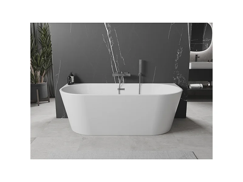Mexen Oval Freestanding Bath Wall-Mounted 180 x 80 cm, White, Brushed Gun Gray Overflow - 52671808000-66