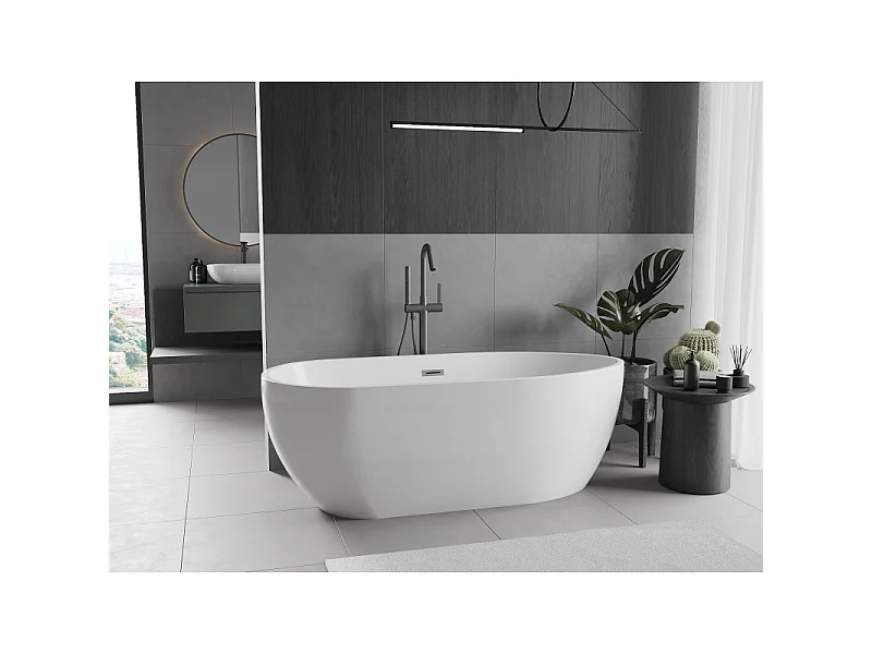 Mexen Eos vrijstaande badkuip 170 x 75 cm, wit, overloop gun metal - 52471707500-95