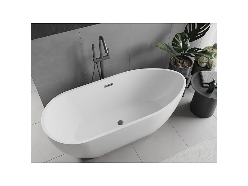 Mexen Eos vrijstaande badkuip 170 x 75 cm, wit, overloop gun metal - 52471707500-95