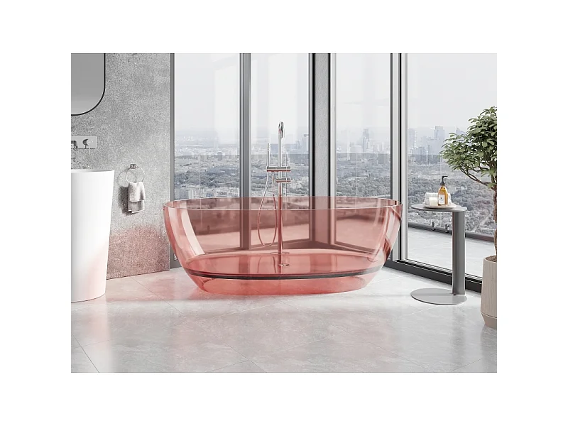 Mexen Pure coral fritstående gennemsigtig badekar 170 x 80 cm, krom prop - 58071708004