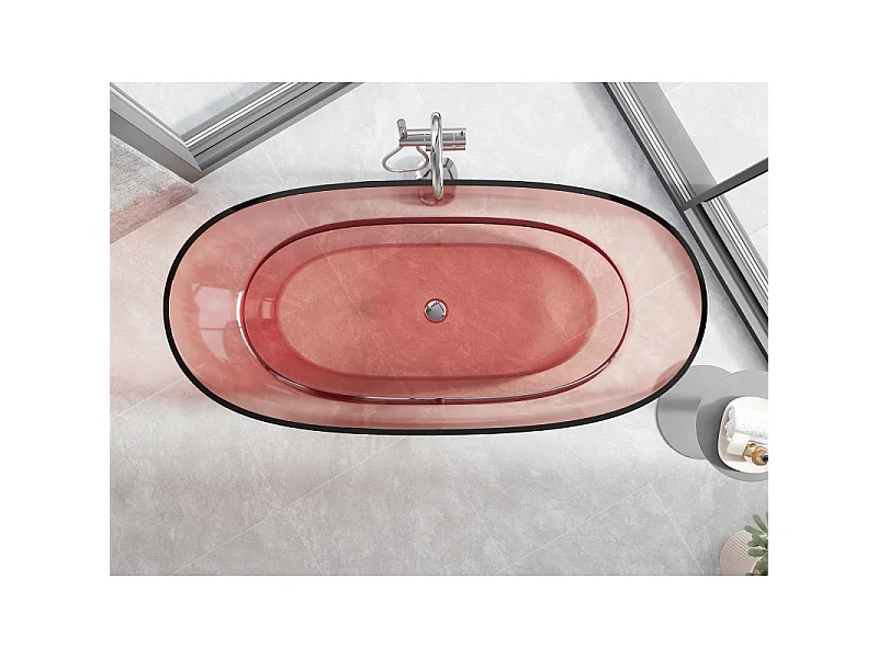 Mexen Pure coral fritstående gennemsigtig badekar 170 x 80 cm, krom prop - 58071708004