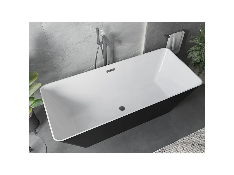 Mexen Velo Slim freistehende Badewanne 170 x 75 cm, weiß/schwarz, Überlauf gun metal - 52811707575-95