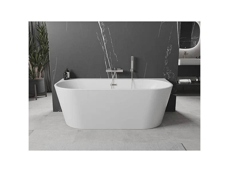 Mexen Oval+ free-standing wall-mounted bathtub 170 x 80 cm, white, brushed nickel overflow - 52681708000-97