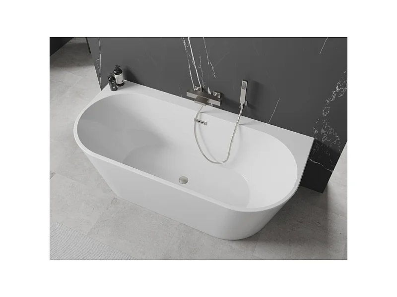 Mexen Oval+ free-standing wall-mounted bathtub 170 x 80 cm, white, brushed nickel overflow - 52681708000-97