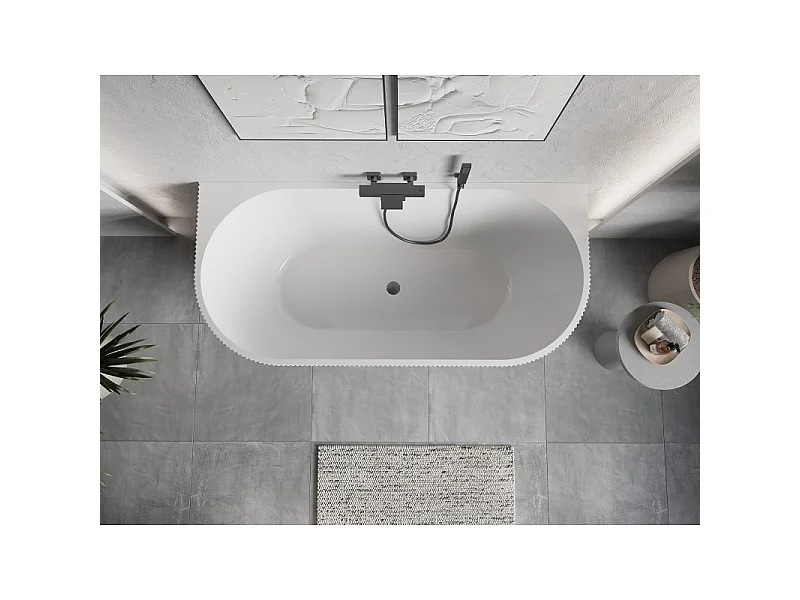 Mexen Oris vrijstaande wanna aan de muur geribbeld 170 x 80 cm, wit/zwart, overloop gun grijs geborsteld - 52871708075-66